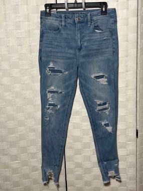 American Eagle Outfitters Distressed Hi rise Skinny Jeans in Blue Wash